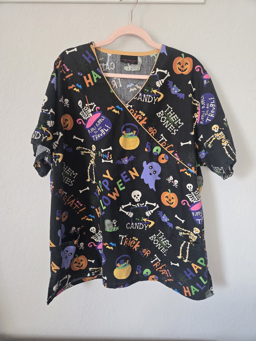 S. Chang Unisex 2XL Halloween Patterned Scrub Pants Black Multicolor Cotton